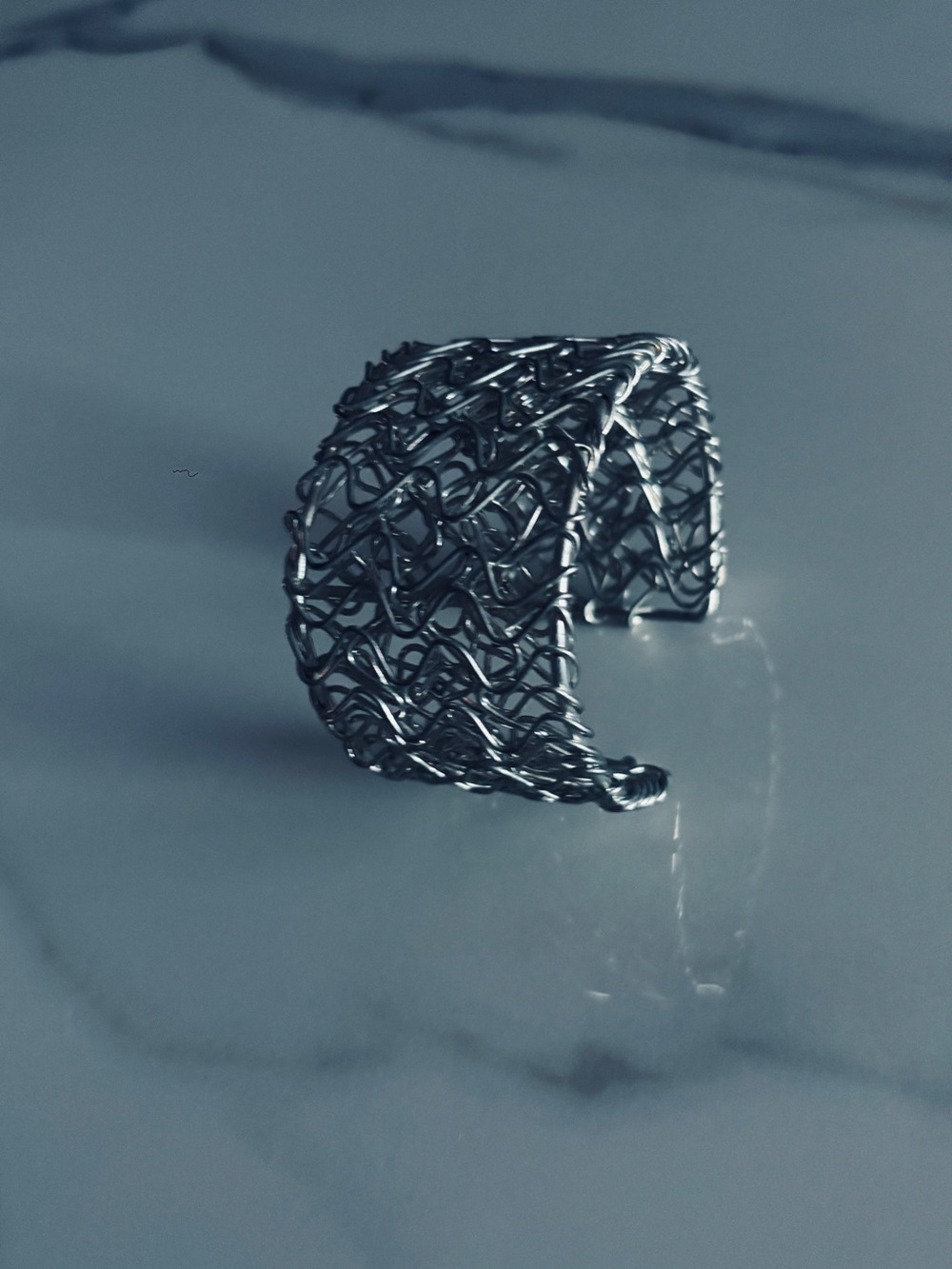 Silver Mesh Wire Cuff Bracelet - Modern Men’s Accessory - Picture 2 of 6